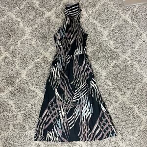 Vintage Cimmaron Halter Dress Black Geometric Midi Minimalist Lagenlook 9 M